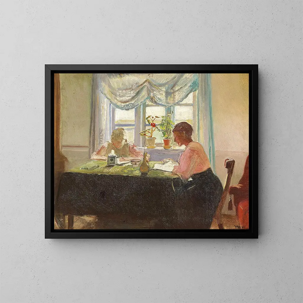 Valon lukeminen ikkunasta - Michael Ancher — kehystetty taideteos seinällä