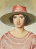 Portrait d'une fille vêtue d'une robe rouge vif ja d'un chapeau de paille avec un ruban rouge vif - Michael Ancher — näkymä teoksesta