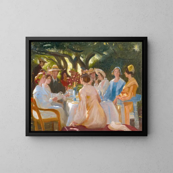 Le déjeuner des acteurs à Skagen - Michael Ancher — kehystetty taideteos seinällä