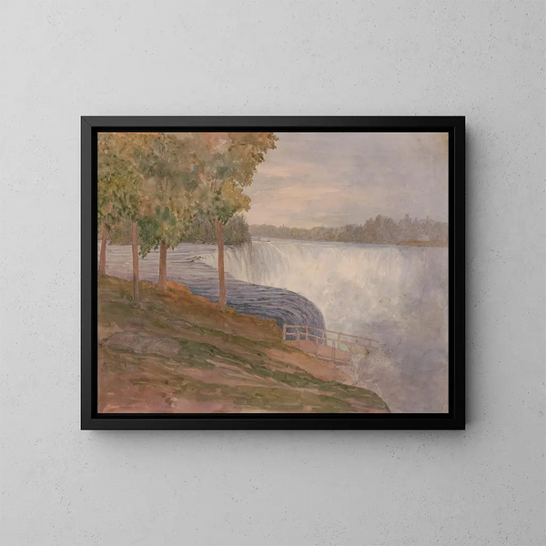 Ensimmäinen näkymä Niagaran putouksista ennen kuin laskeudutaan lautan portaita, keskiviikkona 22. heinäkuuta 1846 - Michael Seymour — kehystetty taideteos seinällä