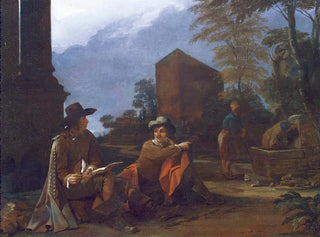 Artisteja lepäämässä lähteen äärellä - Michael Sweerts — näkymä teoksesta