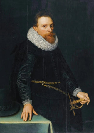 Michiel Jansz Van Mierevelt - Portrait Of A Gentleman ThreeQuarter Length Standing Wearing A Black Tunic And White Ruff.webp