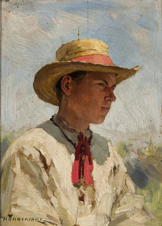 Mikoaj K Pimonienko - Study of a young boy in a straw hat.webp