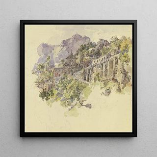 Monastère en montagne avec de grandes terrasses et escaliers - Johann Nepomuk Rauch