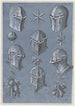 Feuille avec six casques une étoile une fleur de lys héraldique une cloche et trois grappes de fruits - Monogrammisti TA — näkymä teoksesta