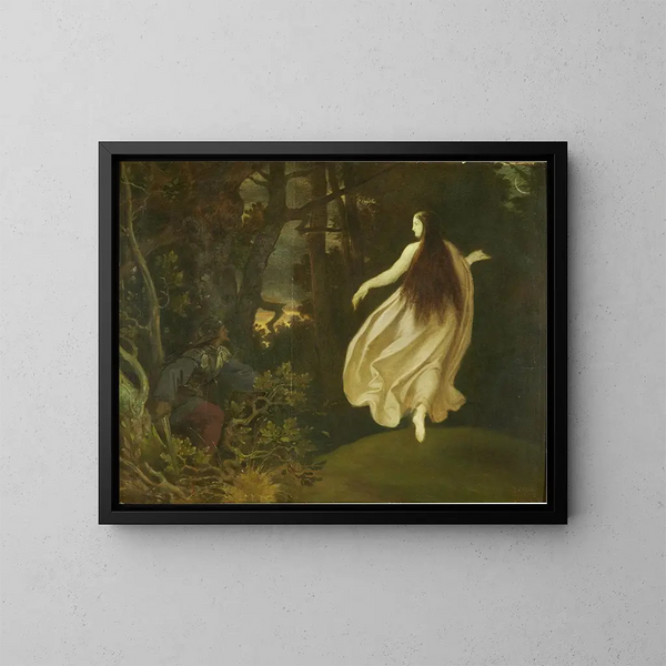 Apparition dans la forêt de La Belle au bois dormant - Moritz von Schwind — kehystetty taideteos seinällä