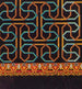 Motifs géométriques labyrinthiques en marron, bleu, vert et jaune sur fond noir - Anonyme — näkymä teoksesta