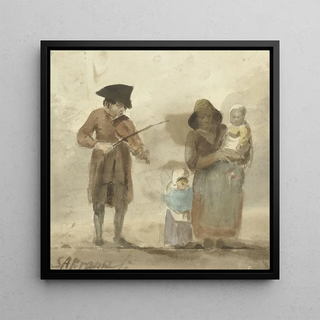 Simon Andreas Krausz - Straatmuzikant met vrouw en kinderen.webp