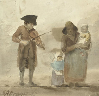 Simon Andreas Krausz - Straatmuzikant met vrouw en kinderen.webp