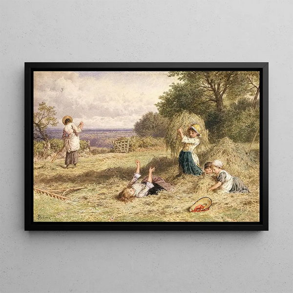 Maisemamaalaus hahmoilla - Myles Birket Foster — kehystetty taideteos seinällä