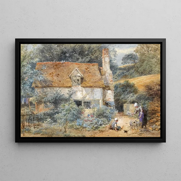 Le cottage - Myles Birket Foster — kehystetty taideteos seinällä