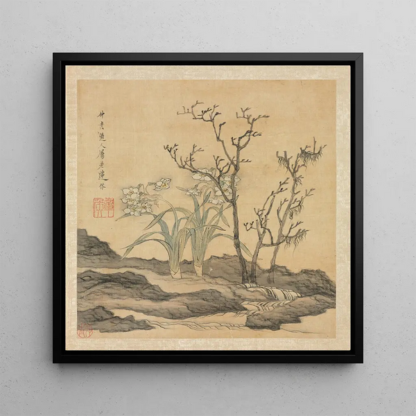 Narcisse et arbres dénudés - Chen Hongshou