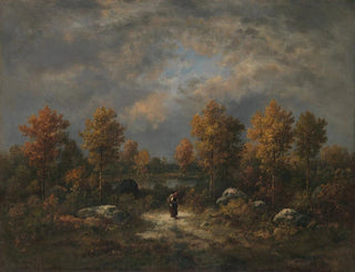 Syksy lammen rannalla metsäalue - Narcisse Virgile Diaz de la Peña — näkymä teoksesta