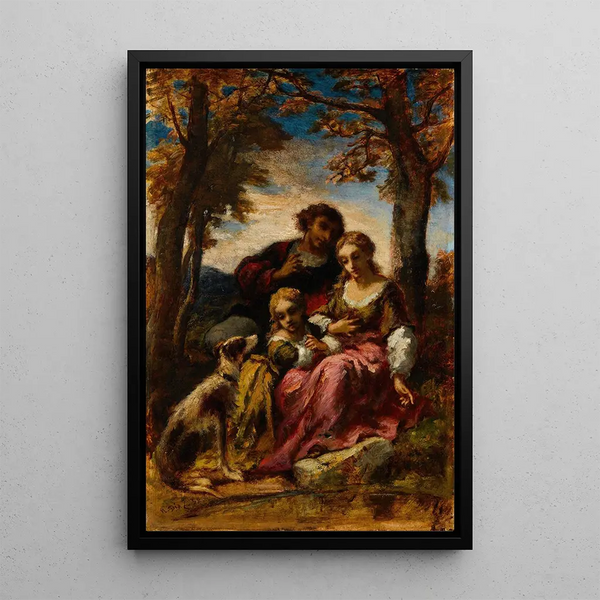NarcisseVirgile Diaz de La Pea - Figures and a Dog in a Landscape.webp