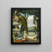 Nature morte avec des fleurs de paon, des fruits et un vase japonais, un vaste paysage de parc au-delà - Narcisse Virgile Diaz de la Peña — kehystetty taideteos seinällä