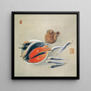 Nature morte Tranches de saumon et sardines - Tsuchida Bakusen