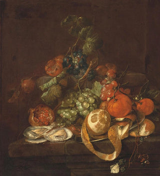 Cornelis de Heem - Nature morte aux citrons huitres raisins et papillons sur un entablement.webp