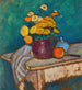 Luontokuvan still life kankaalla, kukkia kannussa, omena ja astia pöydällä - Alexej von Jawlensky