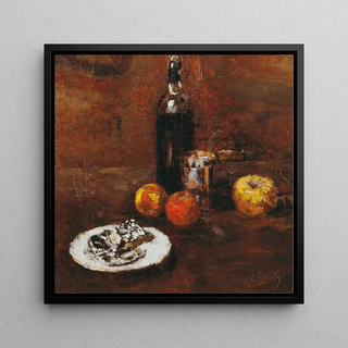 Nature morte avec trois pommes et fromage en papier d'aluminium - Carl Schuch