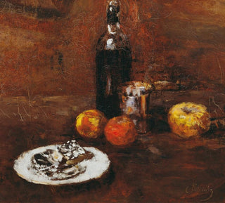 Nature morte avec trois pommes et fromage en papier d'aluminium - Carl Schuch