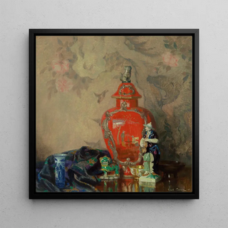 Nature morte avec urne rouge et figurines asiatiques - Emil Carlsen