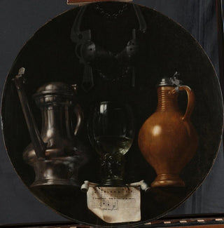 Nature morte emblématique avec flacon, cruche en verre et bride - Johannes Torrentius