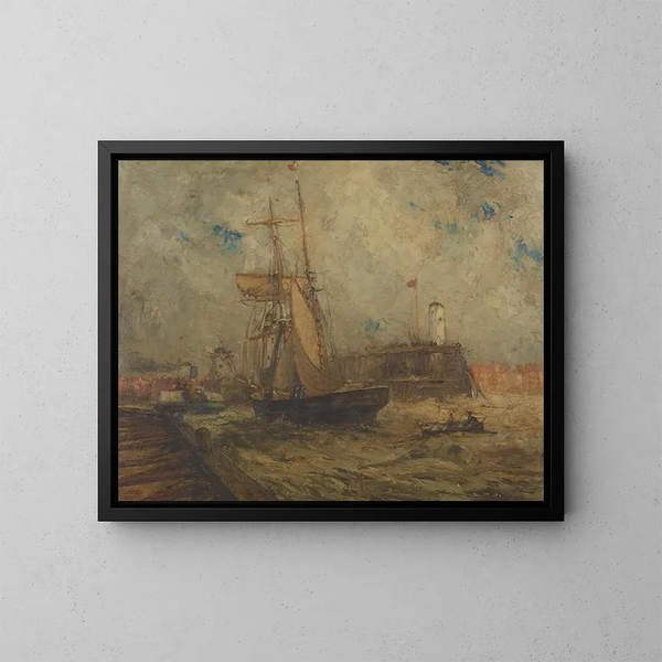 Brigantin entrant dans le port de Littlehampton - Nelson Dawson — kehystetty taideteos seinällä