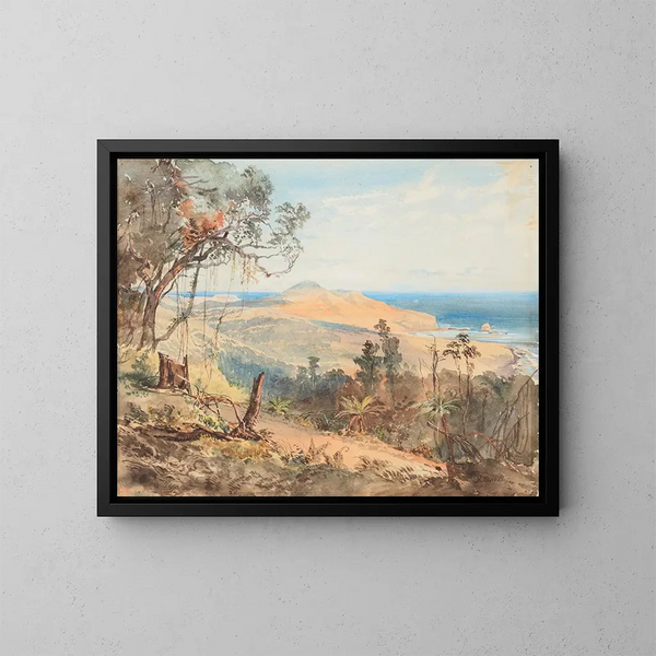 Baie de Sandfly et rocher des mouettes près de Dunedin - Nicholas Chevalier — kehystetty taideteos seinällä
