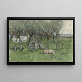 Nicolaas Bastert - Boerenerf met liggend varken.webp