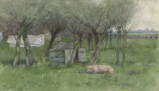 Nicolaas Bastert - Boerenerf met liggend varken.webp