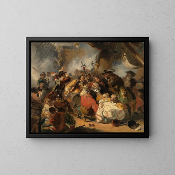 Michiel de Ruyter kuolettavasti haavoittuneena Etna-taistelussa, Anno 1676 - Nicolaas Pieneman — kehystetty taideteos seinällä
