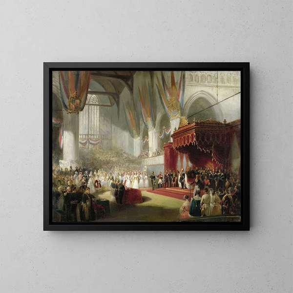 Kuningas Vilhelm II:n vihkimistilaisuus Nieuwe Kerkissä Amsterdamin kaupungissa 28. marraskuuta 1840 - Nicolaas Pieneman — kehystetty taideteos seinällä