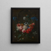 Un bouquet de roses, de pivoines, d'anémones, d'œillets et d'autres fleurs suspendues à des rubans devant une niche en pierre - Nicolaes van Verendael — kehystetty taideteos seinällä