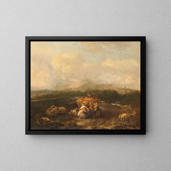 Italianainen maisema eläinten kanssa - Nicolaes van Helt Stockade — kehystetty taideteos seinällä