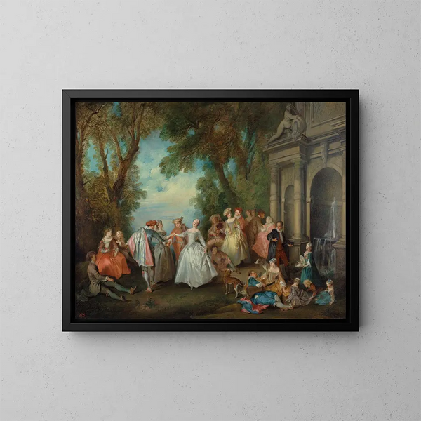 Danse devant une fontaine - Nicolas Lancret — kehystetty taideteos seinällä