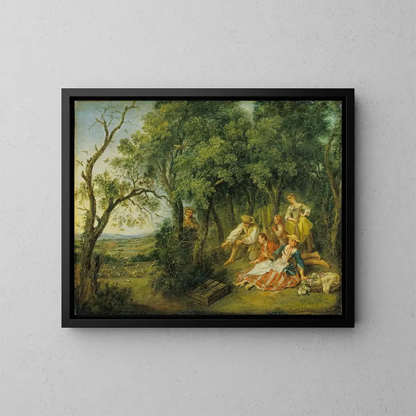 Les Attrapeurs d'oiseaux - Nicolas Lancret — kehystetty taideteos seinällä