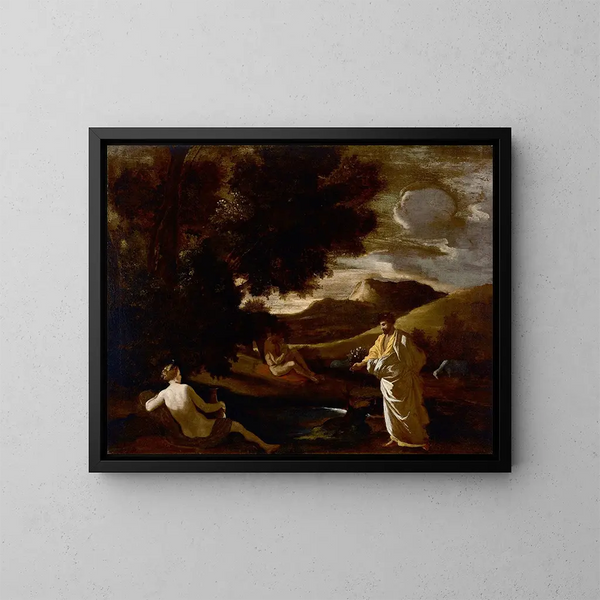 Le roi Midas transforme une branche de chêne en or - Nicolas Poussin — kehystetty taideteos seinällä