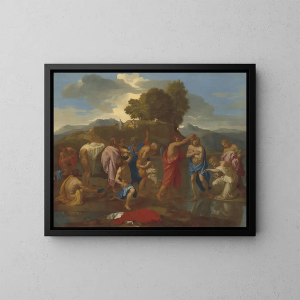 Le Baptême du Christ - Nicolas Poussin — kehystetty taideteos seinällä