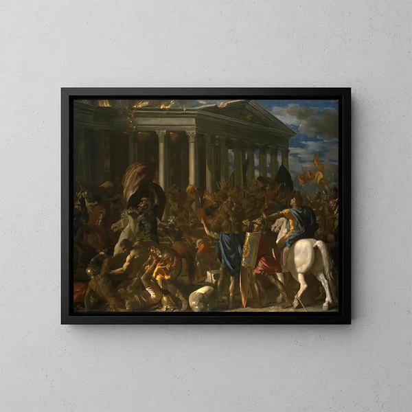 Tuho ja ryöstö Jerusalemin temppelistä - Nicolas Poussin — kehystetty taideteos seinällä