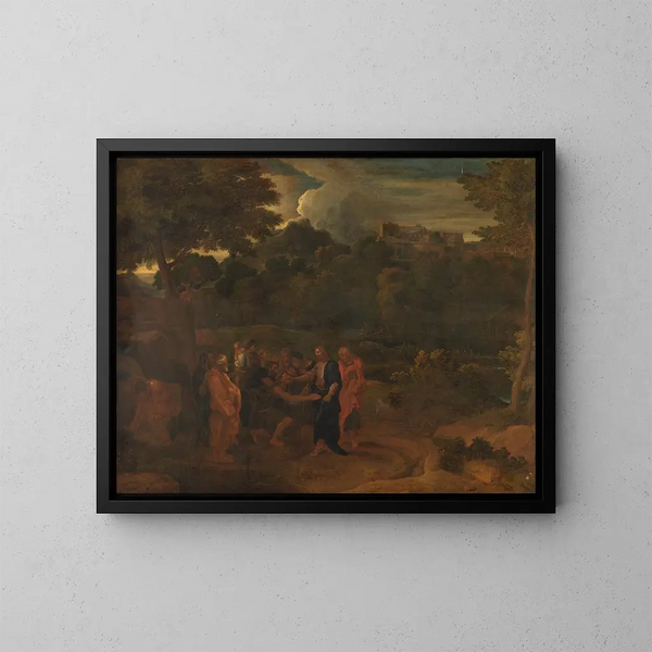 Parantuminen kahdesta sokeasta Jerikossa - Nicolas Poussin — kehystetty taideteos seinällä