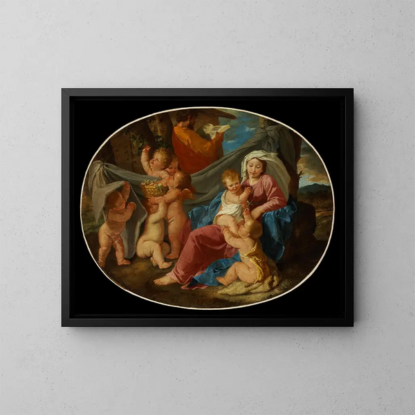 Le repos pendant la fuite en Égypte - Nicolas Poussin — kehystetty taideteos seinällä