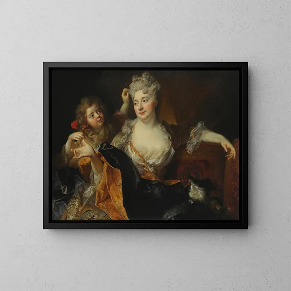 Muotokuva Marguerite-Élisabeth Forest de Largillière ja hänen poikansa Nicolas - Nicolas de Largillière — kehystetty taideteos seinällä