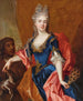 Portrait d'une dame tenant un éventail en plumes de paon avec son serviteur tenant un chien - Nicolas de Largillière — näkymä teoksesta