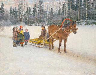 Talvivaunu lasten kanssa - Nikolai Bogdanov-Belsky — näkymä teoksesta