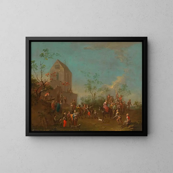 Cortège festif devant une église - Norbert Joseph Carl Grund — kehystetty taideteos seinällä