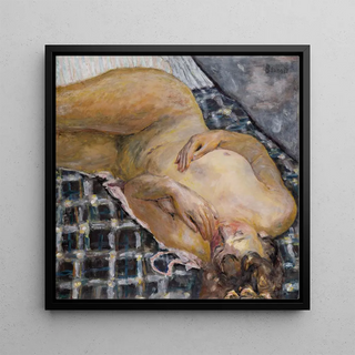 Nu couché contre un plaid blanc et bleu - Pierre Bonnard