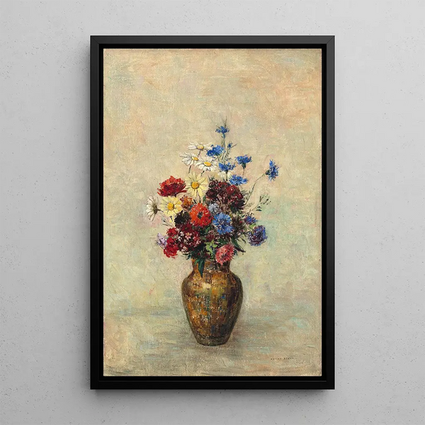 Kukat maljakossa - Odilon Redon — kehystetty taideteos seinällä