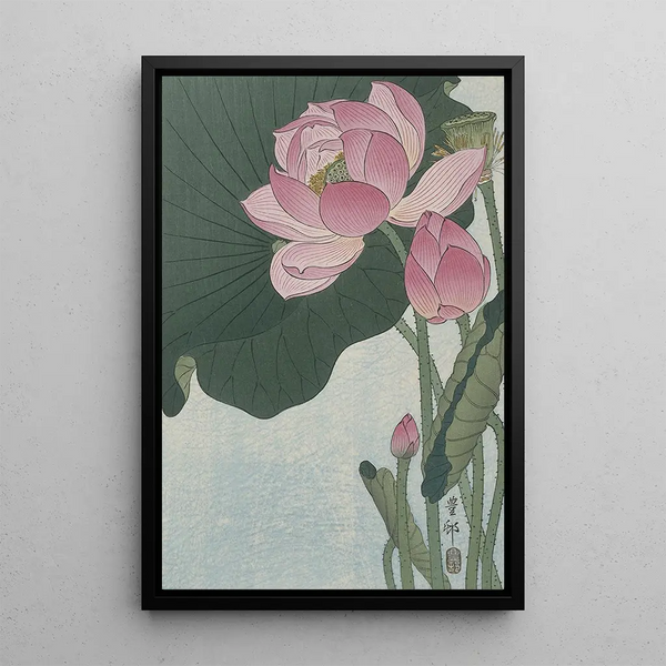 Lootuksen kukat kukkivat | Ohara Koson — kehystetty taideteos seinällä