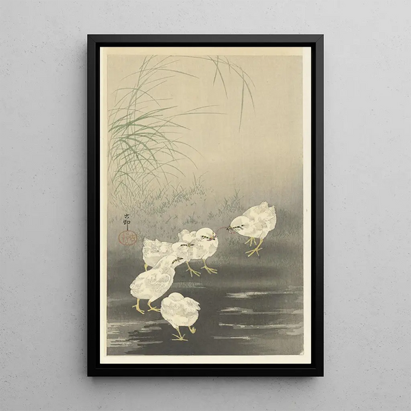 Poikaset ja madot | Ohara Koson — kehystetty taideteos seinällä