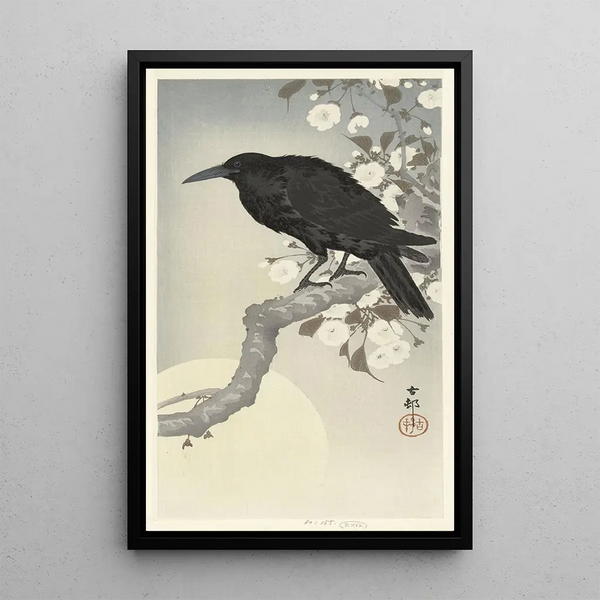 Varis täysikuussa | Ohara Koson — kehystetty taideteos seinällä
